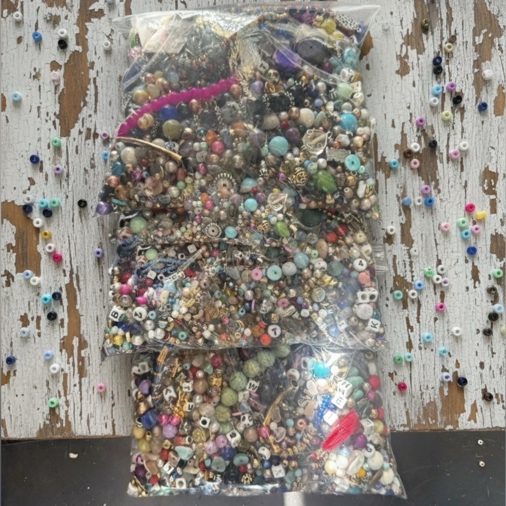 6 Pounds of beads - quartz, wood, silver tone, acrylic, agate